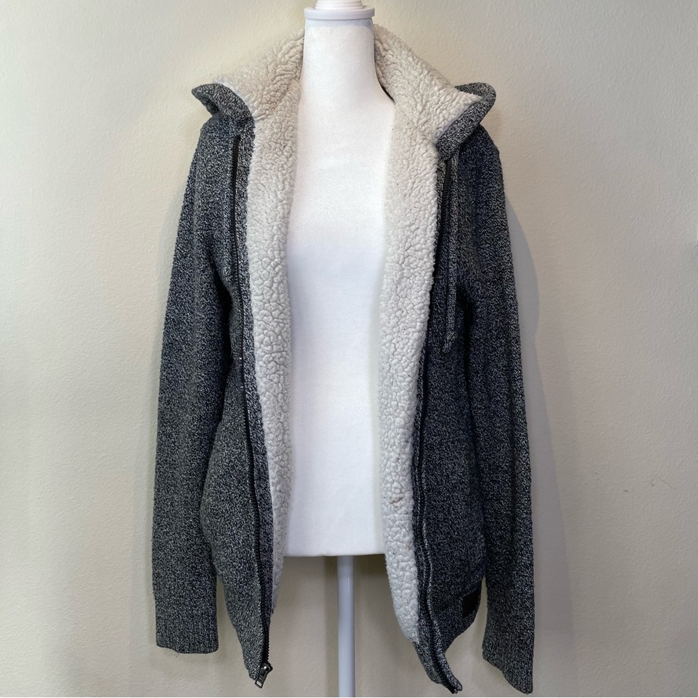 HOLLISTER Men’s Faux Shearling-Lined Knit Hoodie Full Zip Heavyweight Jacket S